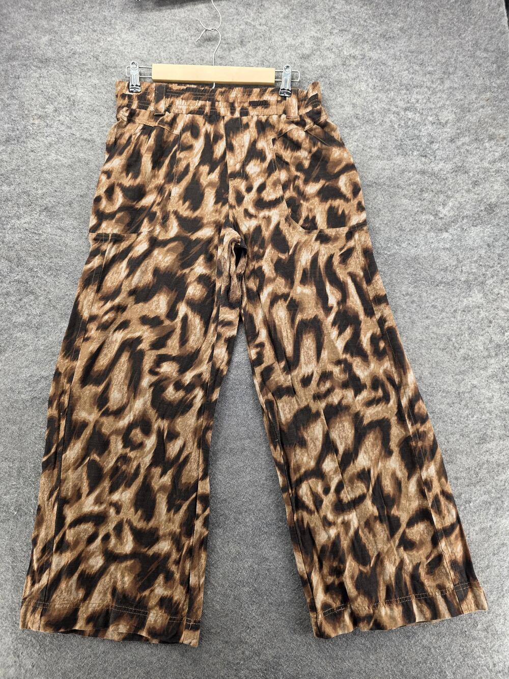 Democracy Pants Womens Medium Brown Animal Print Wide Leg Jersey Pull On Stretch
